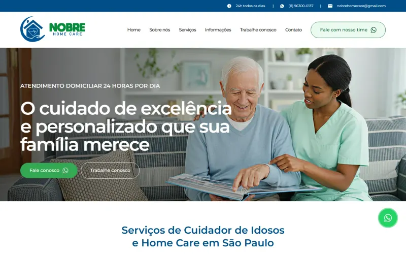 Site desenvolvido para Nobre Home Care